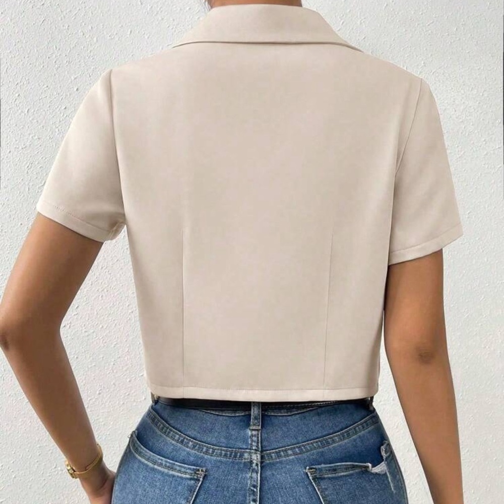 ✨ Dazy Beige Cropped Blazer XL Neutral Chic Short Sleeve Tailored Layer✨ - Picture 2 of 6